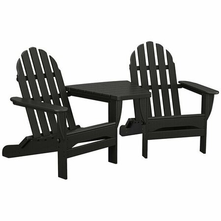 POLYWOOD Classic Series Black Folding Adirondack Chairs with Connecting Table 633PWS5621BL